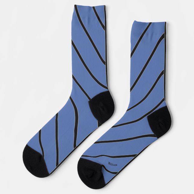 Chaussette Rayures diagonales noires sur bleu classique (Gauche)