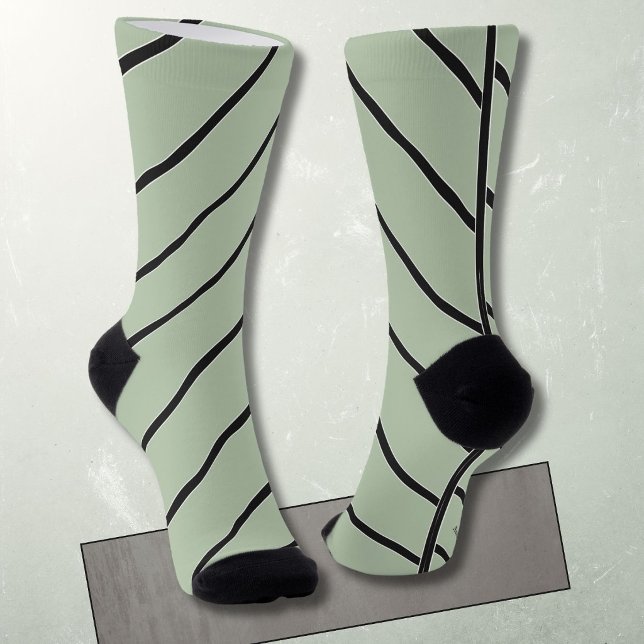 Chaussette Rayures diagonales noires sur vert classique (Créateur téléchargé)