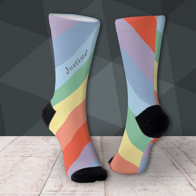 Chaussette Rayures diagonales Pastel Rainbow (Pastel Rainbow Diagonal Stripes Socks)