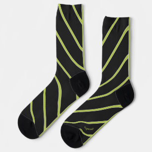 Chaussette Rayures diagonales vert acide sur noir moderne