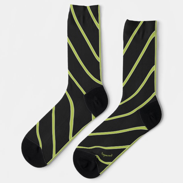 Chaussette Rayures diagonales vert acide sur noir moderne (Gauche)