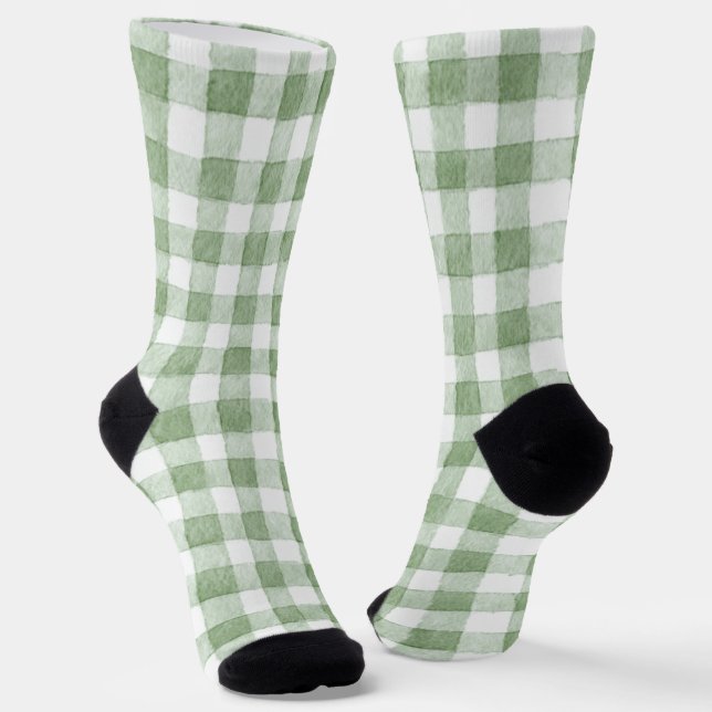 Chaussette Rayures écossaises vert crème blanc (Angulaire)
