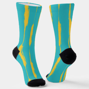 Chaussette Rayures encrées jaune et turquoise