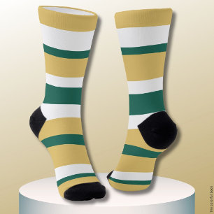 Chaussette Rayures harmonieuses Lignes Vert Or Blanc