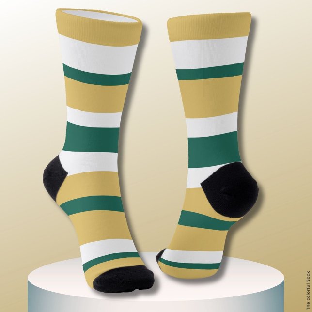 Chaussette Rayures harmonieuses Lignes Vert Or Blanc (Créateur téléchargé)
