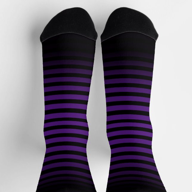 Chaussette Rayures horizontales ombrées noir violet Halloween (Haut)