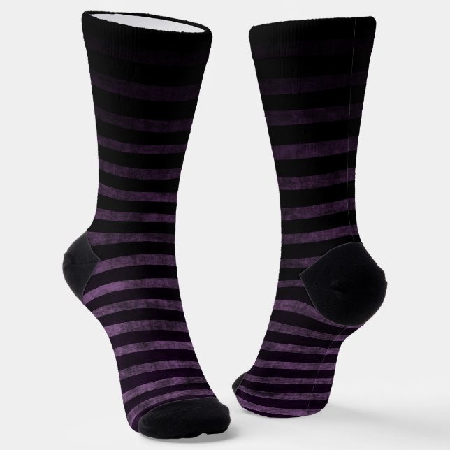 Chaussette Rayures ombrées grunge noir et violet (Angulaire)