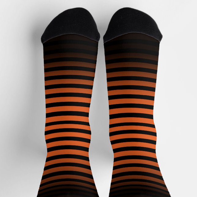 Chaussette Rayures ombrées horizontales orange noir Halloween (Haut)