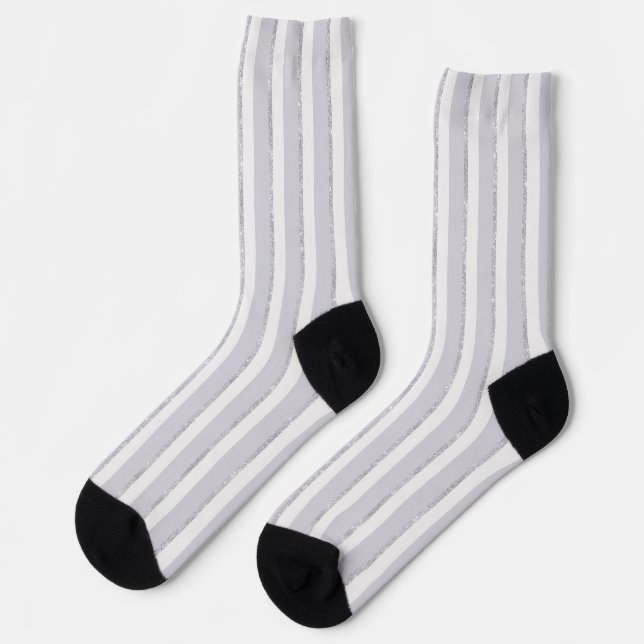 Chaussette Rayures Pailletées Violet Lavande Blanc (Gauche)