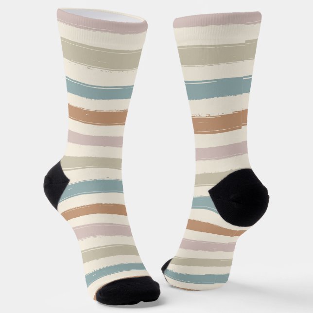 Chaussette Rayures pinceau boho ton terre sans couture (Angulaire)