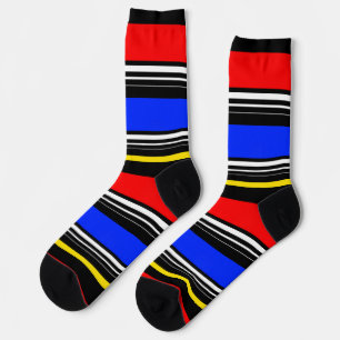 Chaussette Rayures rouges bleues noires décoratives