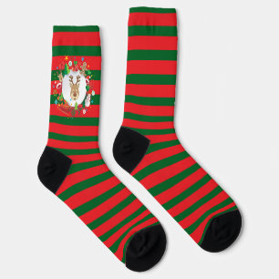 Chaussette Rayures Rouges Vertes Santa Elfe Renne Noël