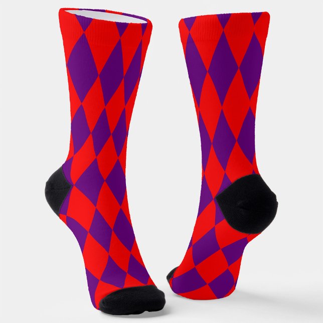Chaussette Red and Purple Harlequin Checkered Design  (Créateur téléchargé)