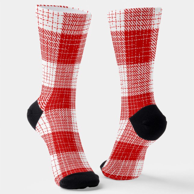Chaussette Red and White Bold Checkered Plaid Design  (Créateur téléchargé)