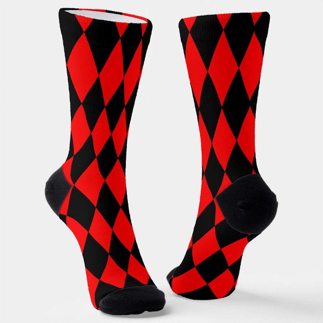 Chaussette Red Black Harlequin Diamonds Checkers Design  (Créateur téléchargé)