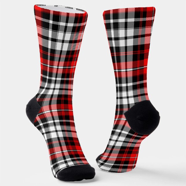 Chaussette Red Black White Plaid Tartan Pattern Design  (Créateur téléchargé)