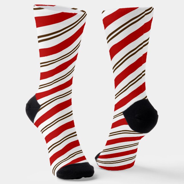 Chaussette Red & Chocolat Sucre de canne Brown rayures Noël (Angulaire)