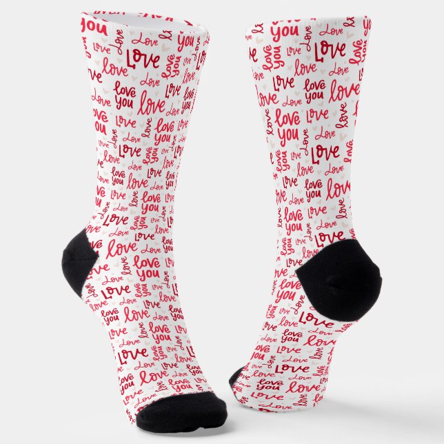 Chaussette Red Love Words Typographie Motif Valentine (Angulaire)