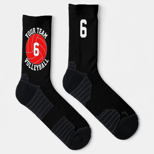 Chaussette Red Volleball Custom Nom de l'équipe et numéro du  (Droite)