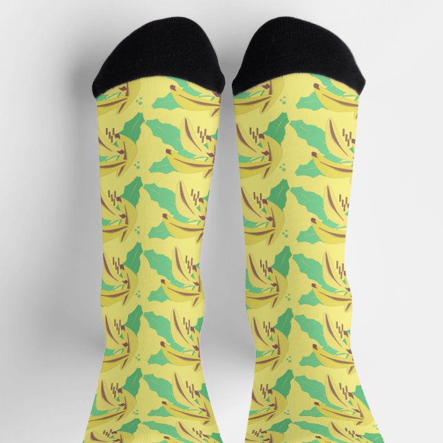 Chaussette Régime de bananes fruit verdure Motif Bleu (Haut)