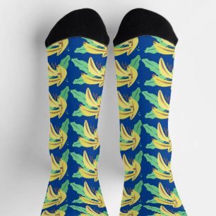 Chaussette Régime de bananes motif marché aux fruits bleu