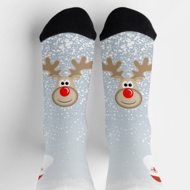Chaussette Reindeer Rudolph Red Nose Santa Crew Socks (Haut)