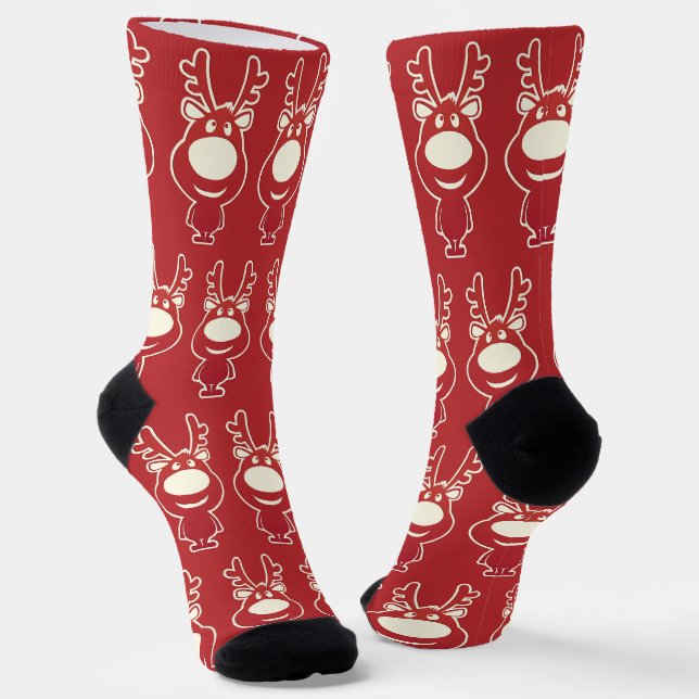 Chaussette Renne de dessin animé motif rouge (Angulaire)