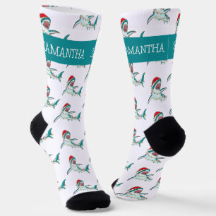 Chaussette Requin de Noël Père Noël personnalisé au nom