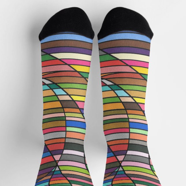 Chaussette Résumé rayé multicolore avec courbes fluides (Haut)
