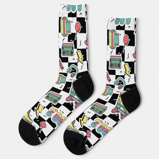 Chaussette Retro 90s Roller Skate Pattern Socks  (Gauche)
