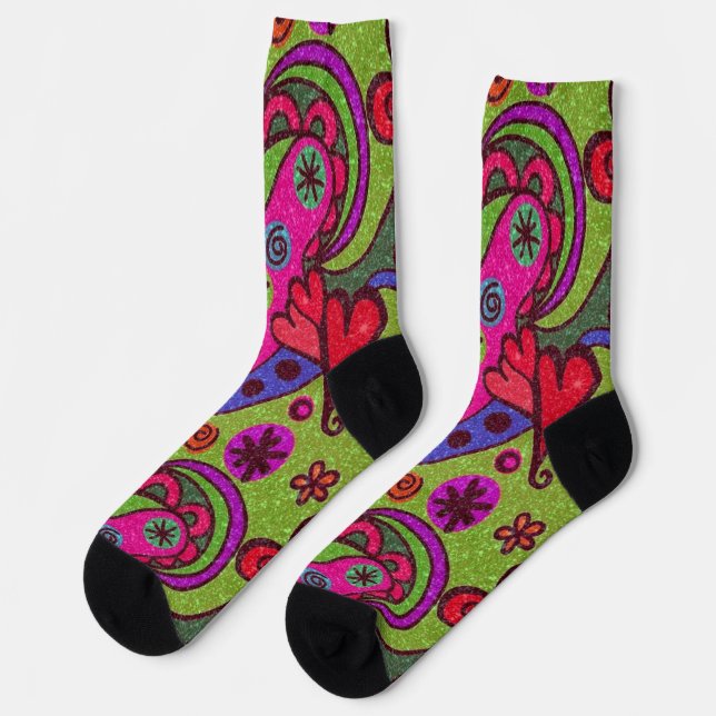 Chaussette Retro Cheerful Hearts and Flowers Multicolor (Gauche)