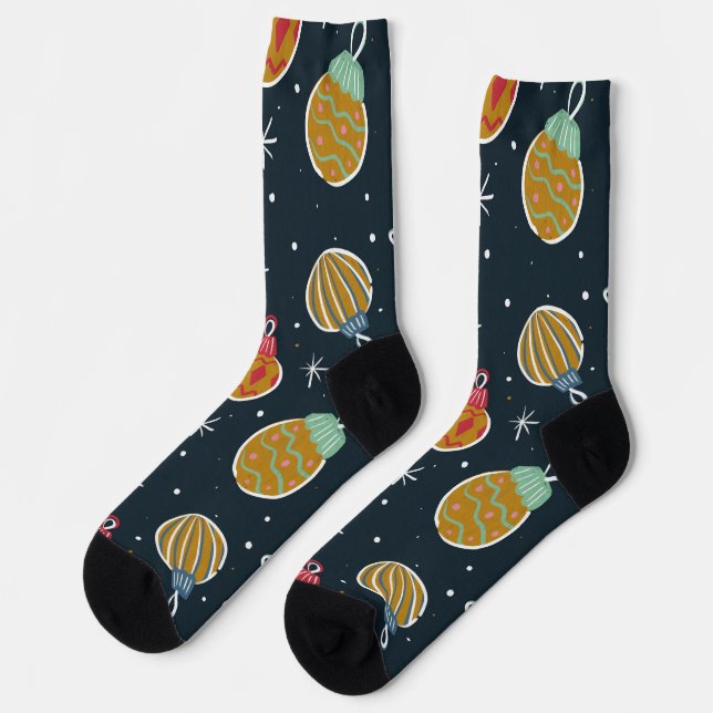 Chaussette Retro Christmas Ornament Pattern Socks (Gauche)