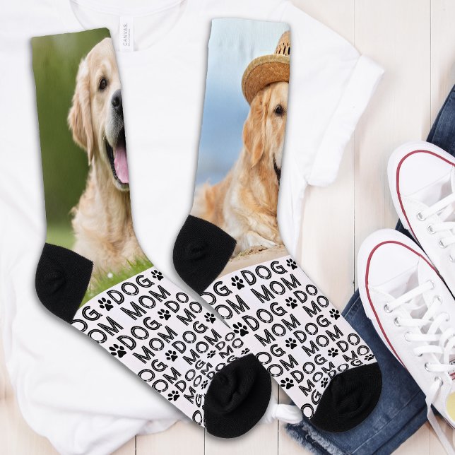 Chaussette Retro DOG MOM Personnalisé Motif Animaux de compag (Créateur téléchargé)