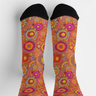 Chaussette Retro Hippie : Chaussettes Marguerites Roses