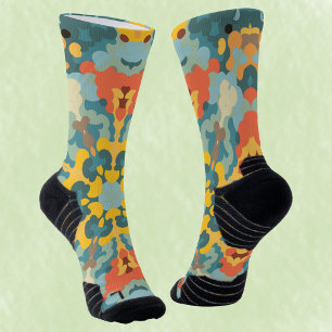 Chaussette Rétro Mandala bleu orange et jaune