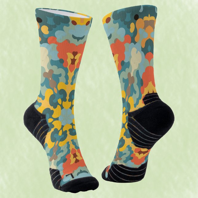 Chaussette Rétro Mandala bleu orange et jaune (Créateur téléchargé)