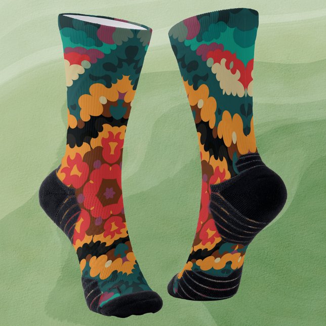 Chaussette Rétro Mandala bleu orange et rouge (Créateur téléchargé)