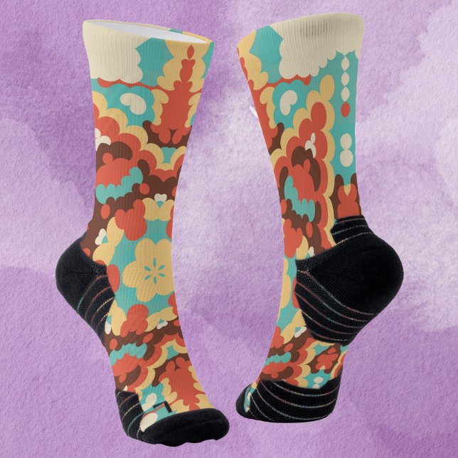 Chaussette Rétro Mandala bleu rouge et jaune (Créateur téléchargé)