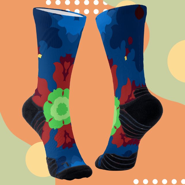 Chaussette Retro Mandala bleu rouge et vert (Créateur téléchargé)