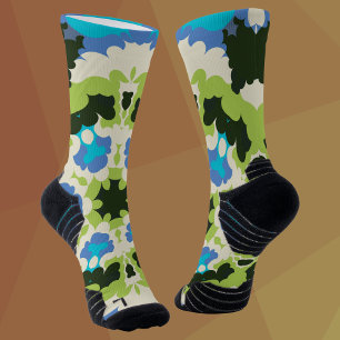 Chaussette Retro Mandala bleu vert blanc et noir