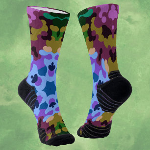 Chaussette Rétro Mandala bleu violet et jaune