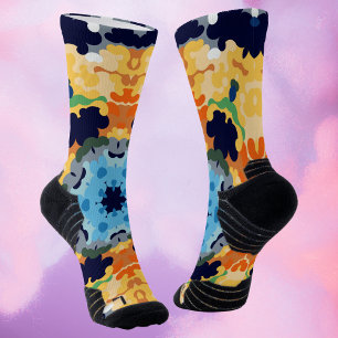 Chaussette Rétro Mandala jaune bleu et orange