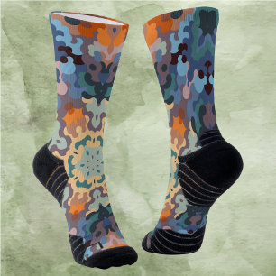 Chaussette Rétro Mandala Orange Bleu et Jaune