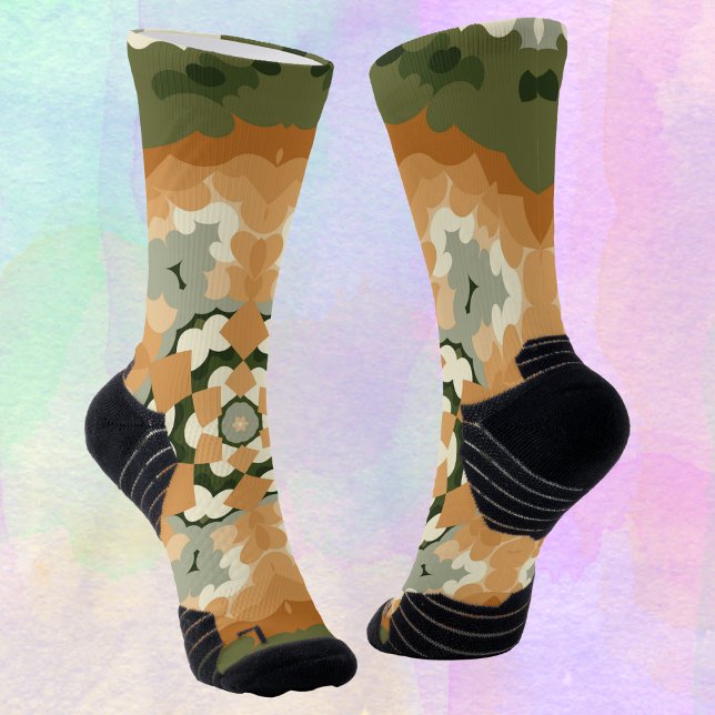 Chaussette Retro Mandala Orange Vert et Blanc (Créateur téléchargé)