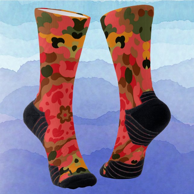 Chaussette Rétro Mandala rouge orange et vert (Créateur téléchargé)