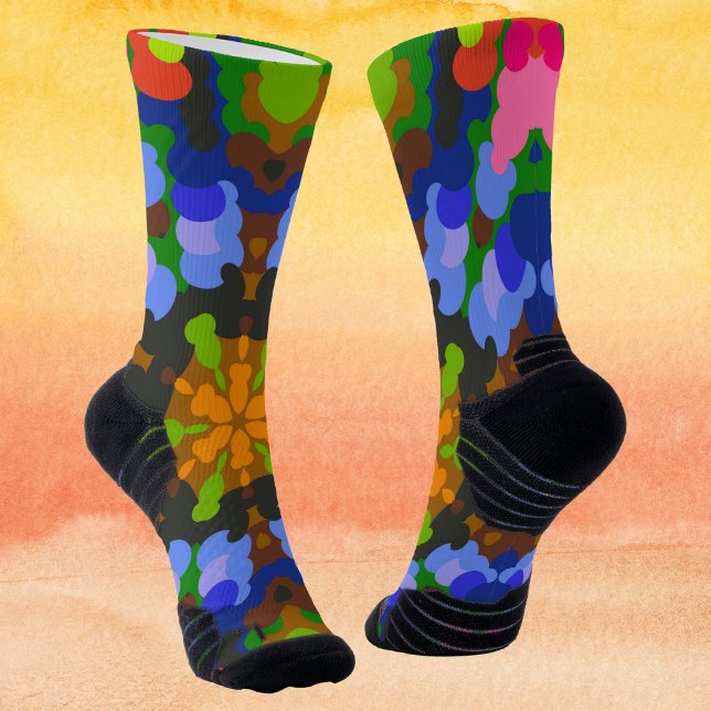Chaussette Rétro Mandala Vert bleu et rose (Créateur téléchargé)
