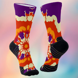 Chaussette Rétro Mandala violet rouge et orange