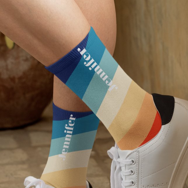 Chaussette Rétro Rayures Années 70 Nom personnalisé (Créateur téléchargé)