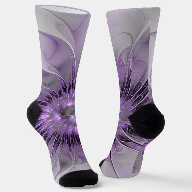 Chaussette Rêve de fleur de lavande Art fractal abstrait mode (Angulaire)