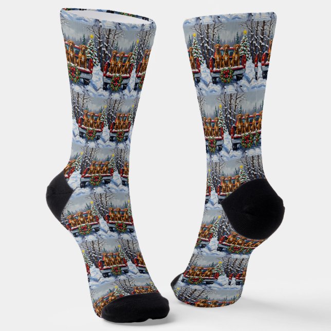 Chaussette Rhodesian Ridgeback Noël Camion Rouge Fêtes (Angulaire)